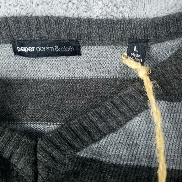 Paper Denim Cloth Black & Gray Striped V Neck Shirt Sweater Mens Sz L Pullover - Picture 5 of 10
